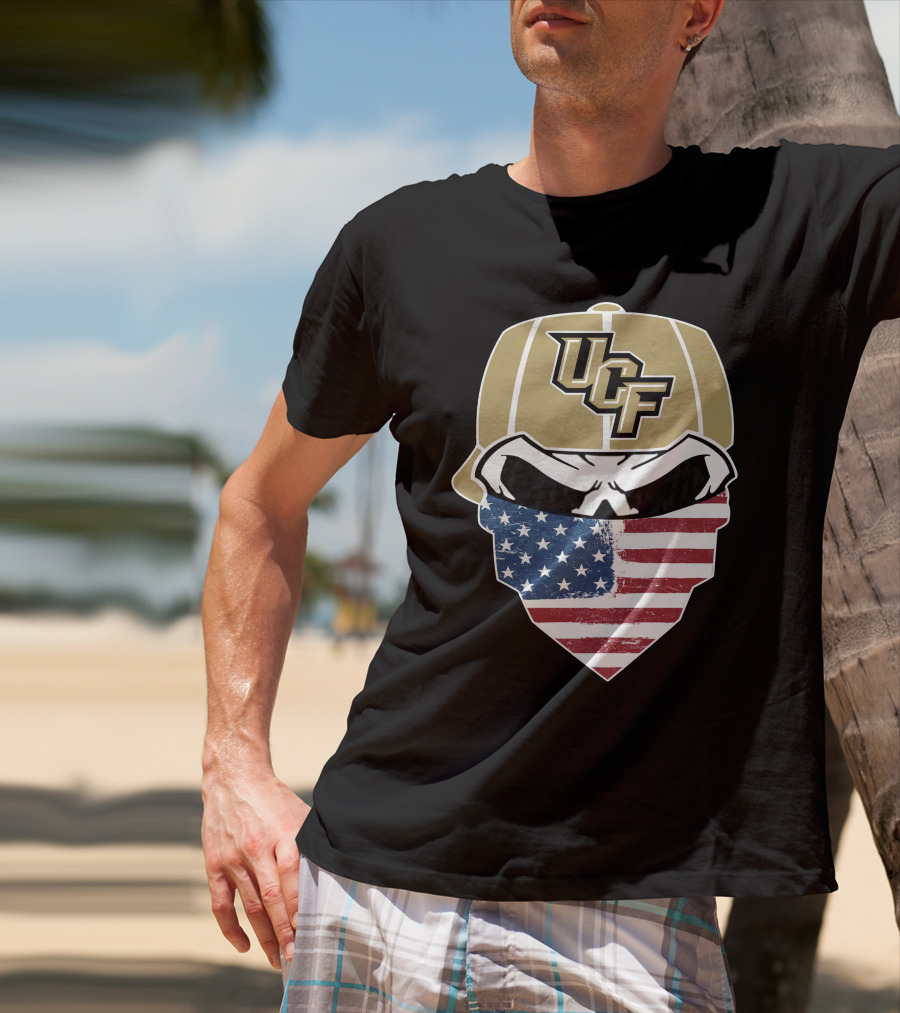 UCF Knights Skull With American Flag Bandana Hat T-Shirt