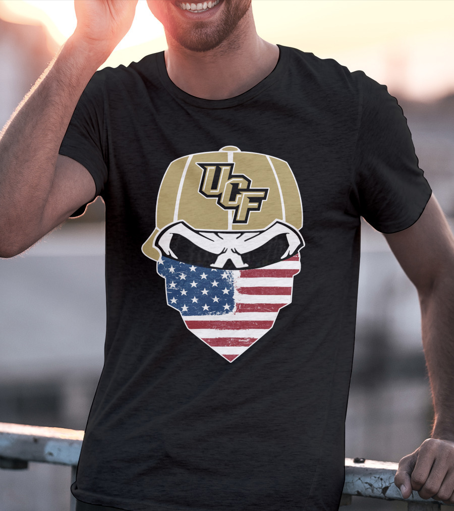 UCF Knights Skull With American Flag Bandana Hat T-Shirt