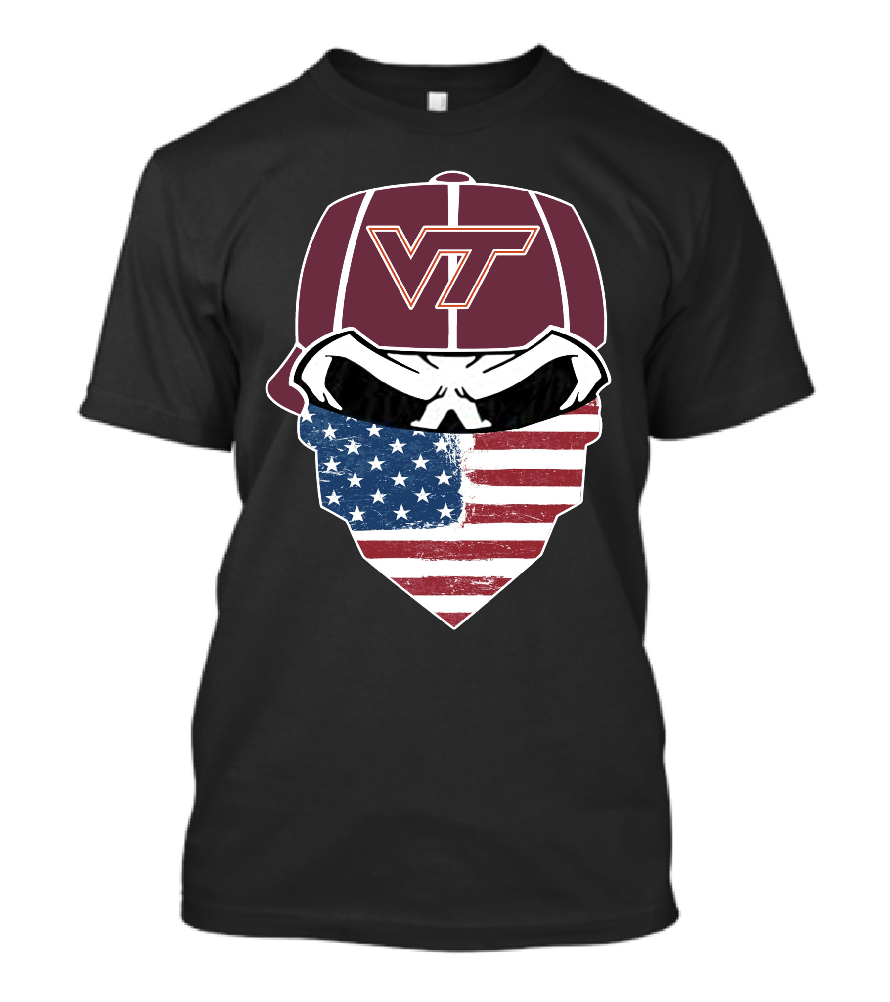 Virginia Tech Skulls VT American Flag Bandana T-Shirt
