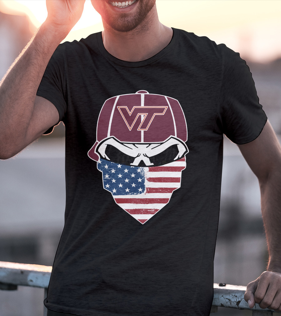 Virginia Tech Skulls VT American Flag Bandana T-Shirt