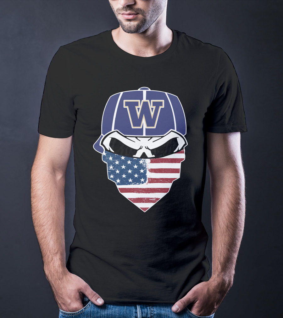 Washington Huskies W Skuls American Flag Face Bandana T-Shirt