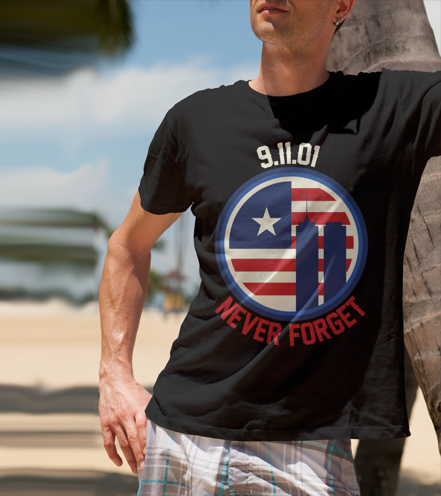 9.11.01 Never Forget Twin Towers American Flag Star T-Shirt