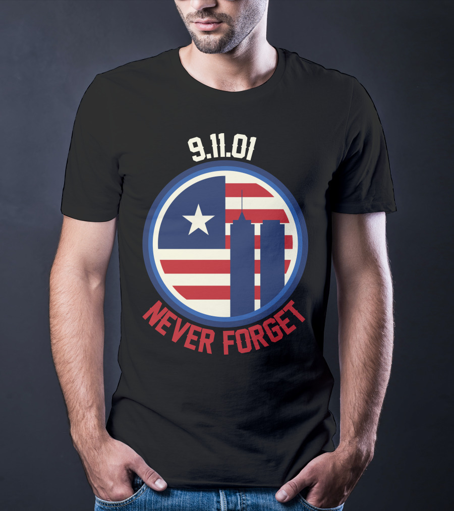 9.11.01 Never Forget Twin Towers American Flag Star T-Shirt