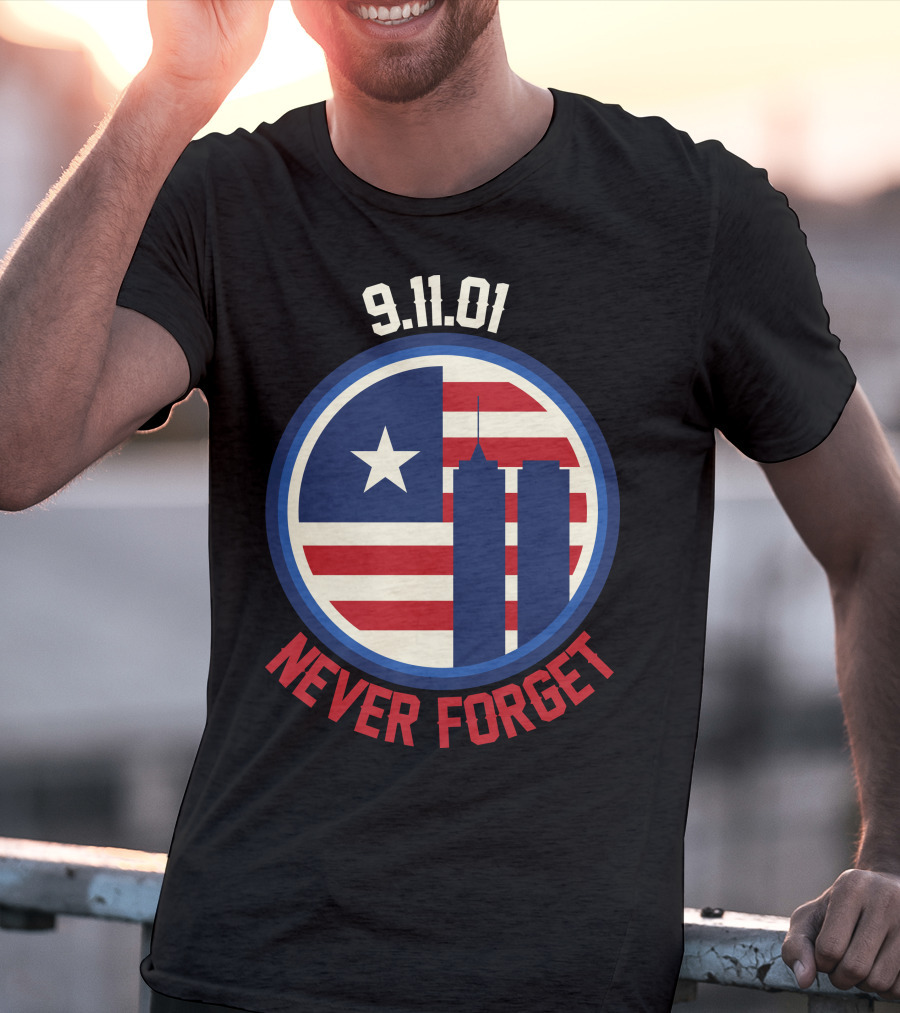9.11.01 Never Forget Twin Towers American Flag Star T-Shirt