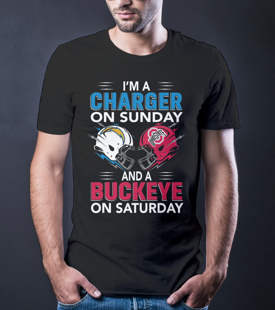 I'm A Charger On Sunday And A Buckeye On Saturday Football Helmets T-Shirt
