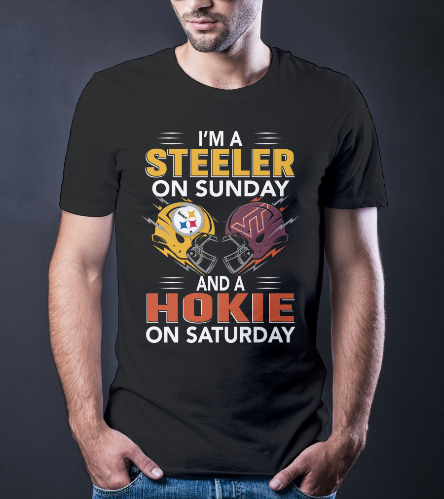 I'm A Steeler On Sunday And A Hokie On Saturday Football Helmets T-Shirt
