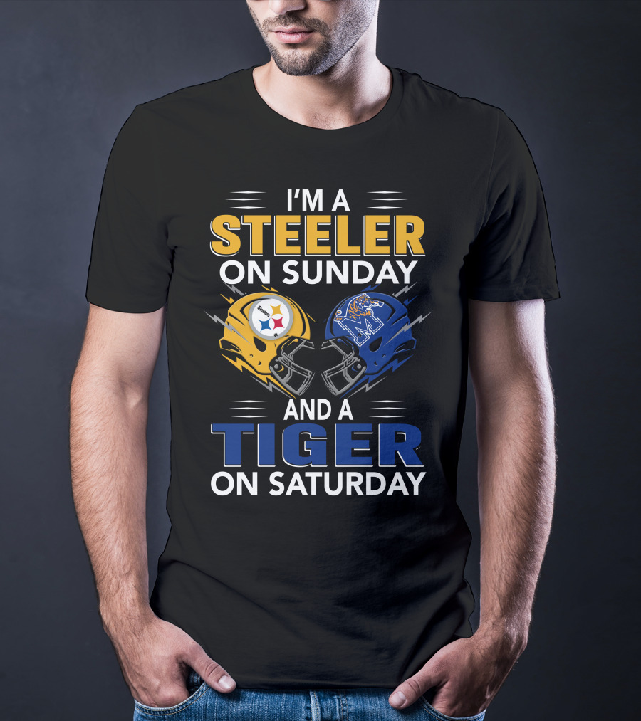 I'm A Steeler On Sunday And A Tiger On Saturday Football Helmets T-Shirt