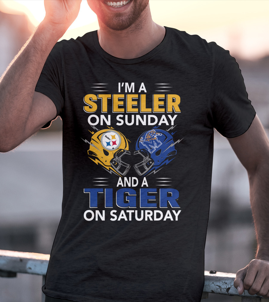 I'm A Steeler On Sunday And A Tiger On Saturday Football Helmets T-Shirt