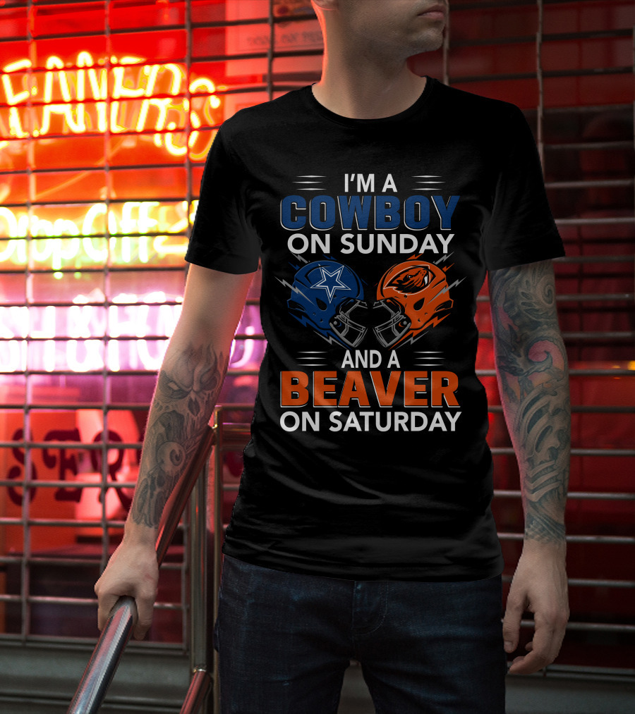 I'm A Cowboy On Sunday And A Beaver On Saturday Football Helmets T-Shirt