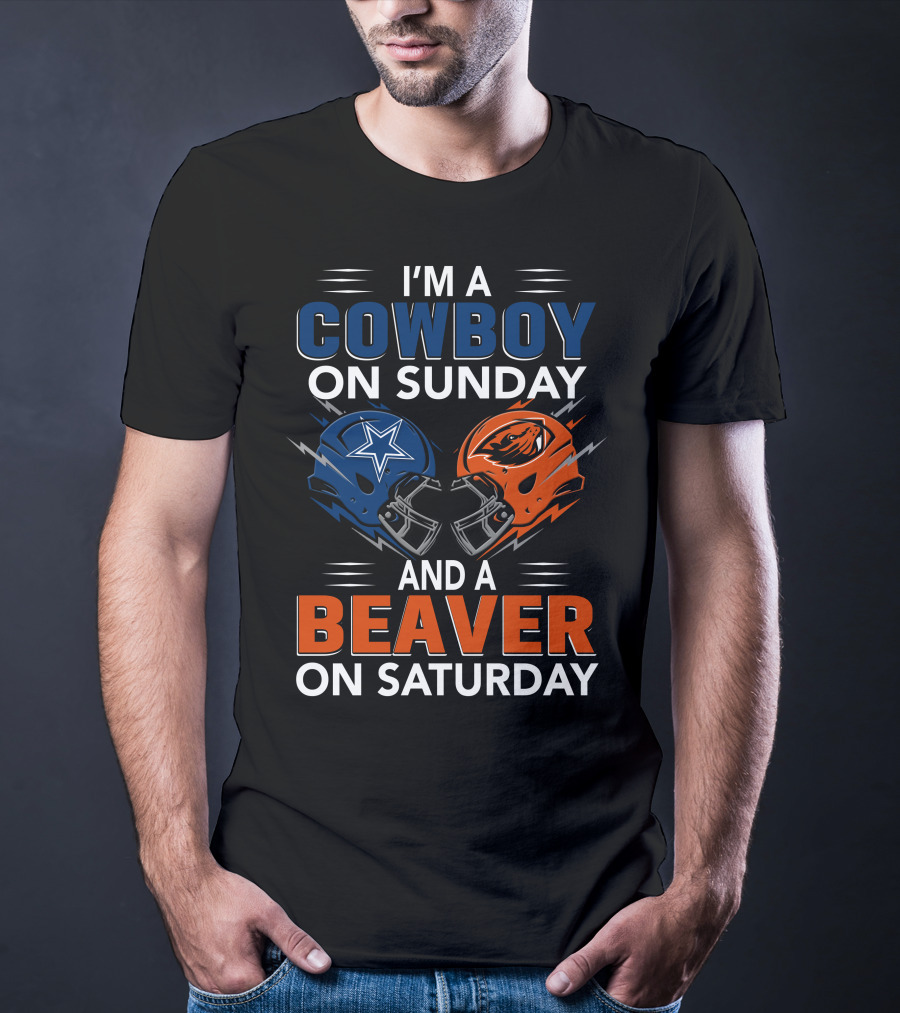 I'm A Cowboy On Sunday And A Beaver On Saturday Football Helmets T-Shirt