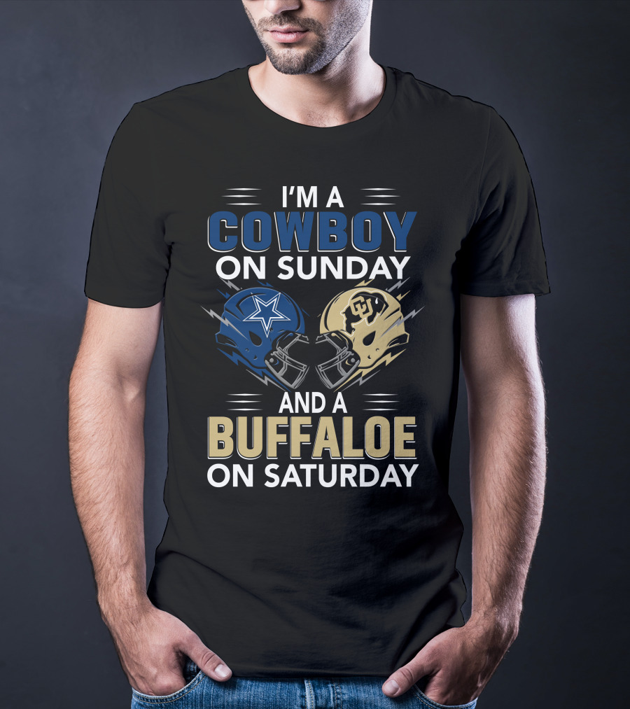 I'm A Cowboy On Sunday And A Buffaloe On Saturday Football Helmets T-Shirt