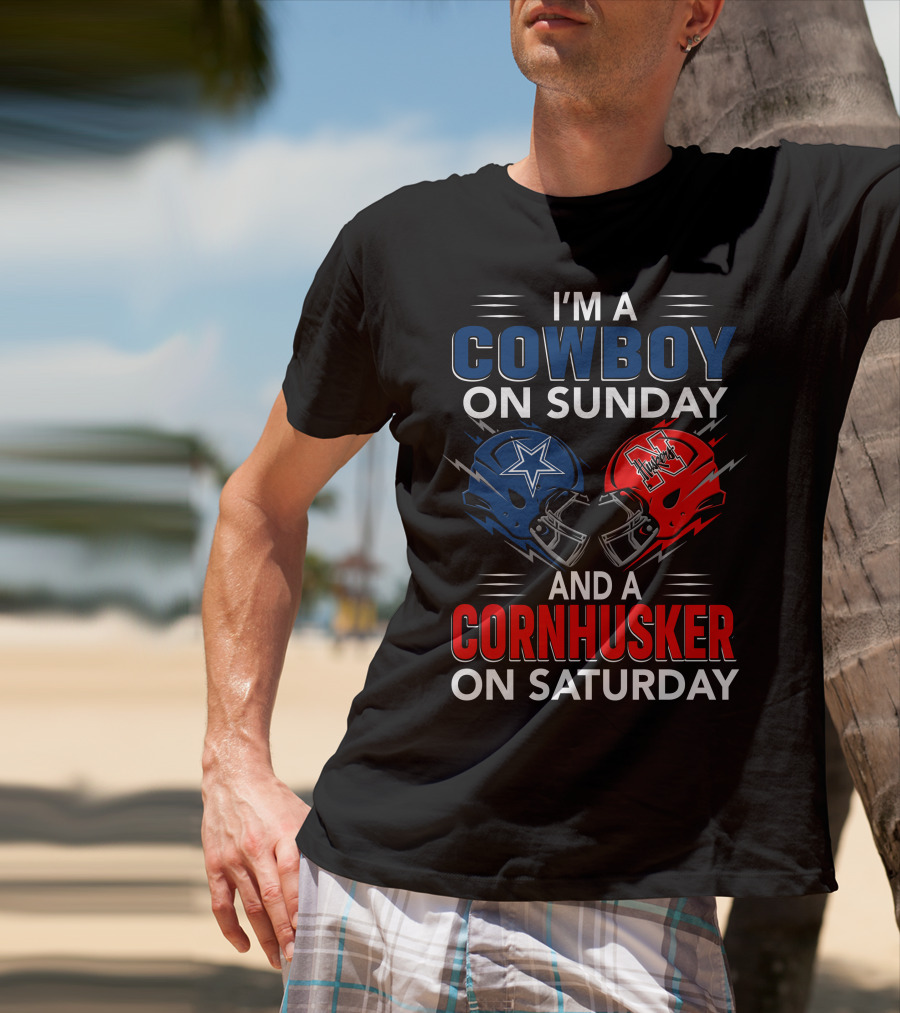 I'm A Cowboy On Sunday And A Cornhusker On Saturday Helmet Clash T-Shirt