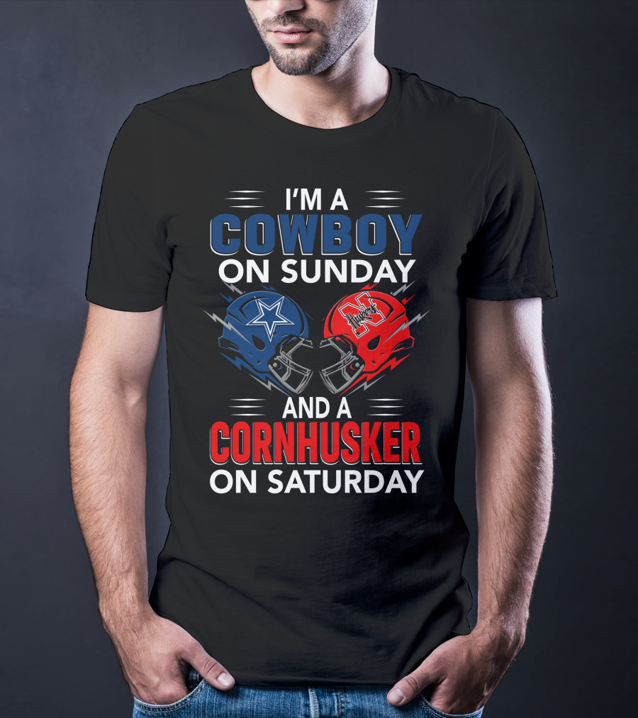 I'm A Cowboy On Sunday And A Cornhusker On Saturday Helmet Clash T-Shirt