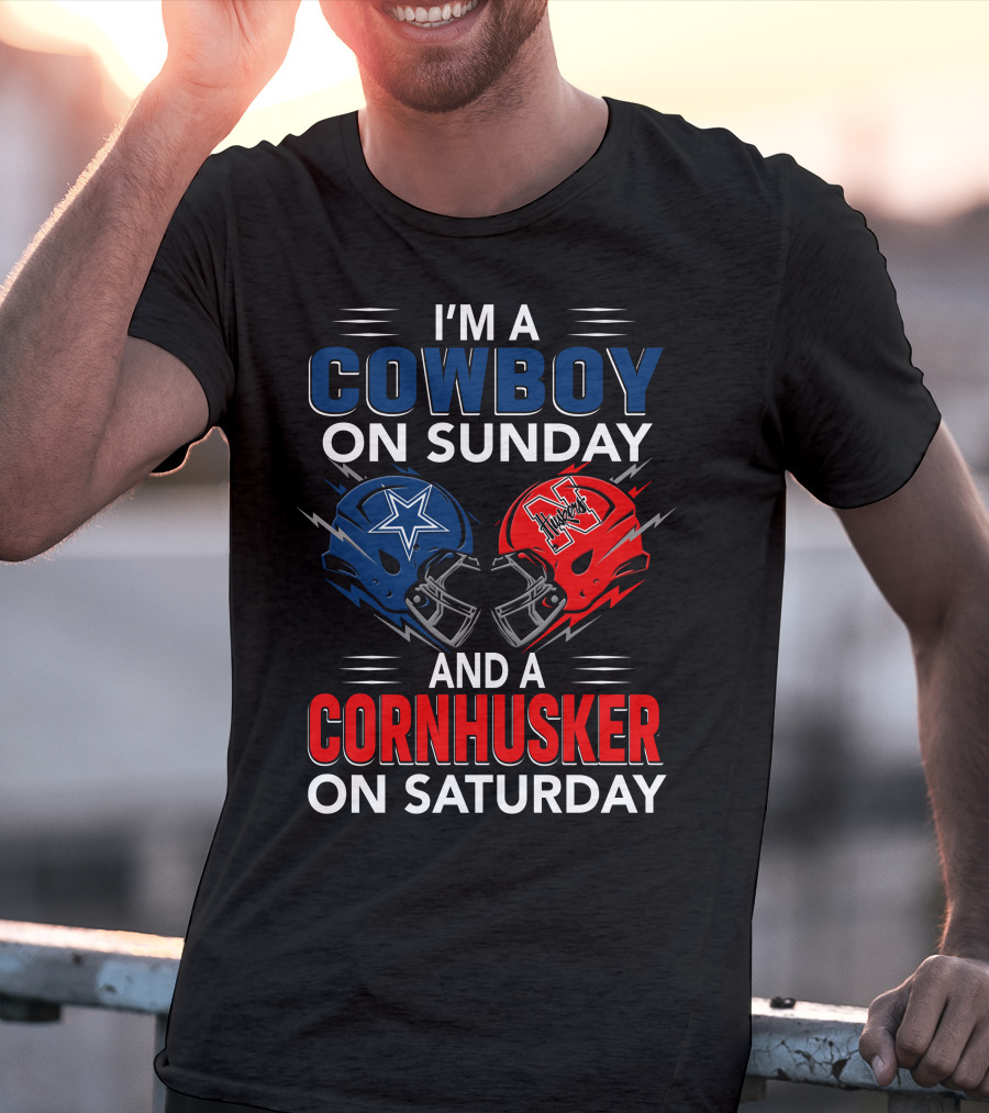 I'm A Cowboy On Sunday And A Cornhusker On Saturday Helmet Clash T-Shirt