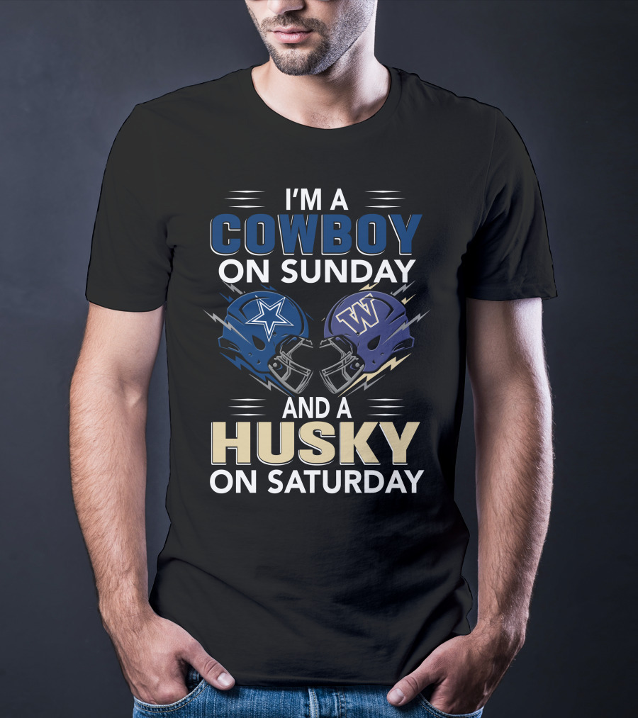 I'm A Cowboy On Sunday And A Husky On Saturday Football Helmets T-Shirt