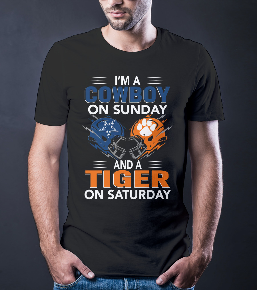 I'm A Cowboy On Sunday And A Tiger On Saturday Football Helmets Rivalry T-Shirt