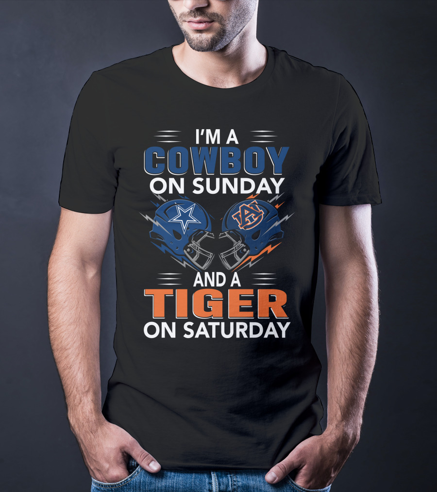 I'm A Cowboy On Sunday And A Tiger On Saturday Dallas Football Auburn Foam Helmets Fan Spirit T-Shirt
