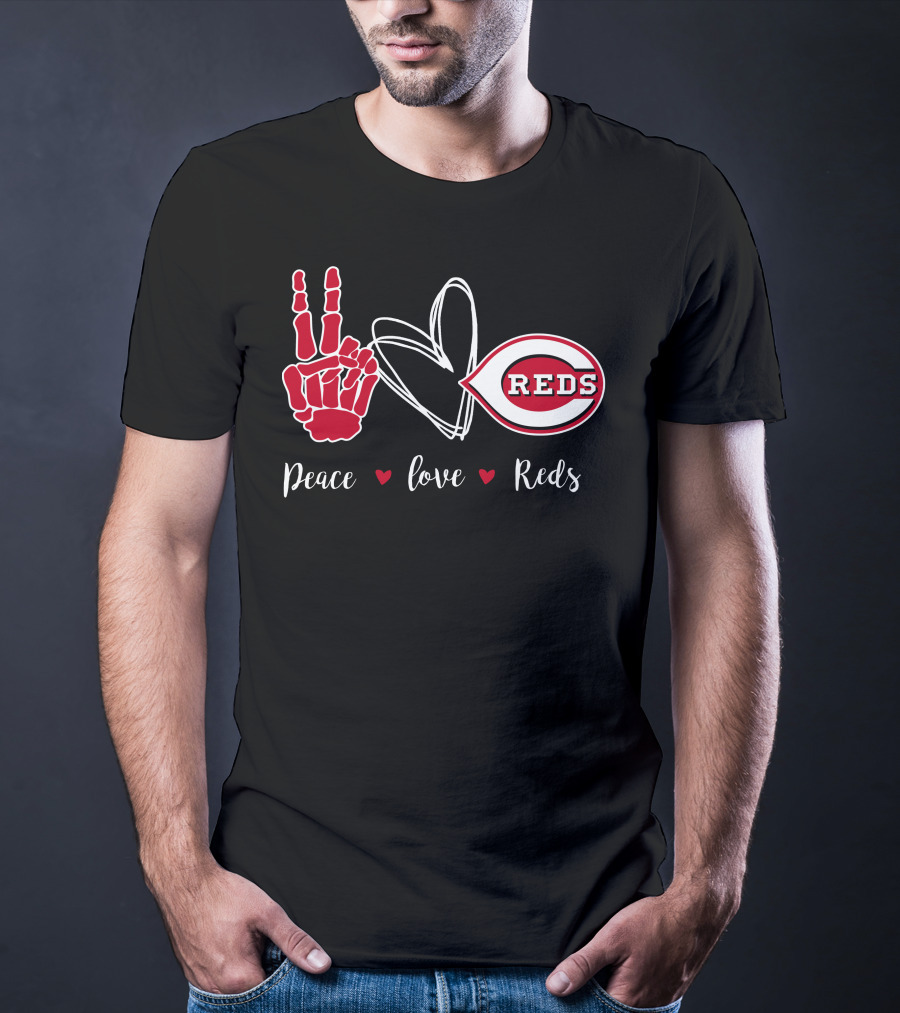 Peace Love Reds Cincinnati Baseball T-Shirt