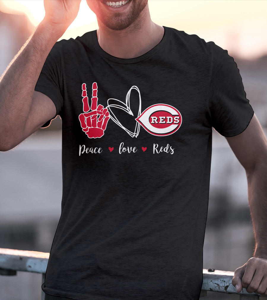 Peace Love Reds Cincinnati Baseball T-Shirt