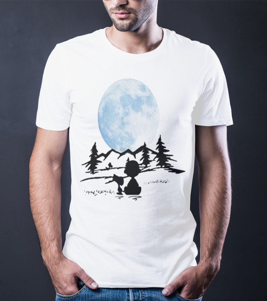 Snoopy And Charlie Brown Camping Under Full Moon T-Shirt