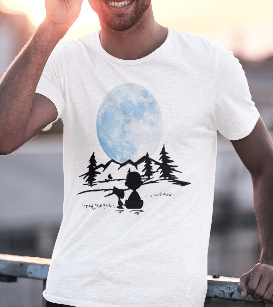 Snoopy And Charlie Brown Camping Under Full Moon T-Shirt