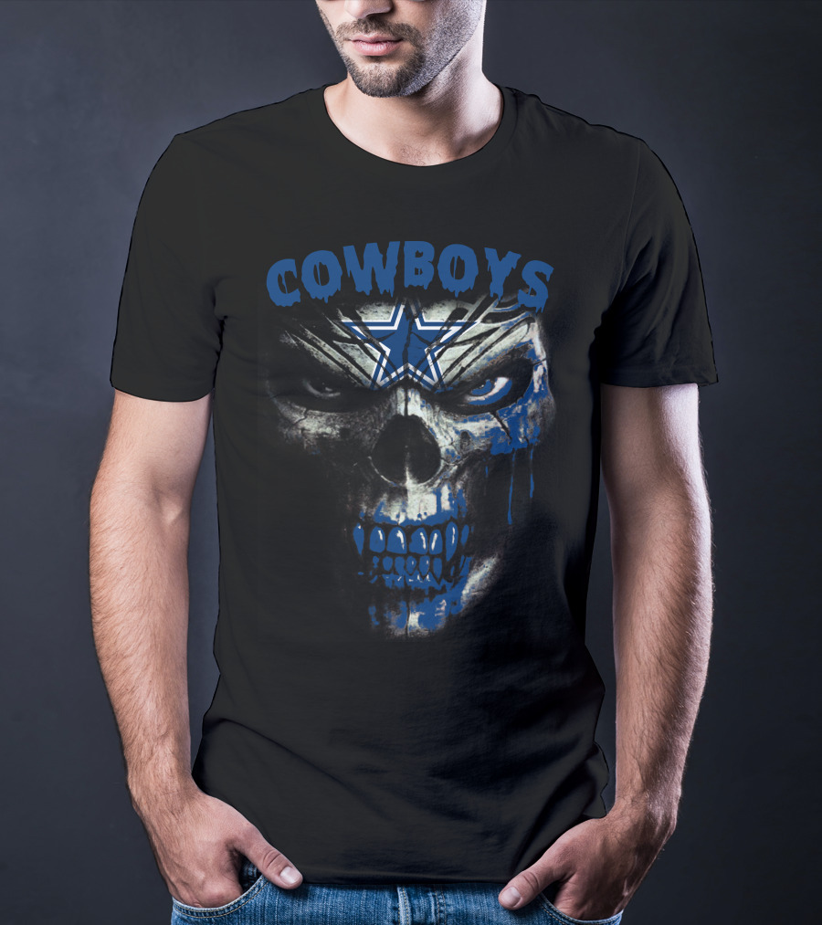 Cowboys Skull With Blue Star Dripping Face T-Shirt