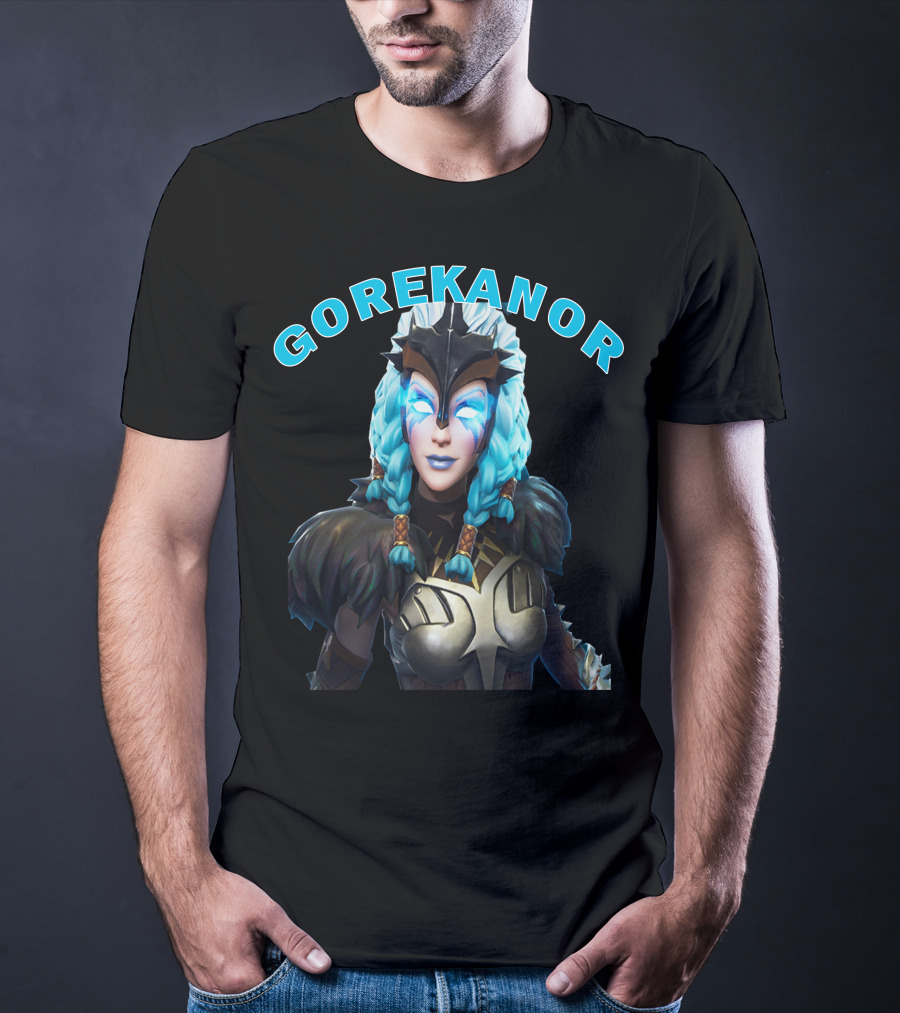 Gorekanor Viking Warrior Ice Queen With Braided Blue Hair And Mask T-Shirt