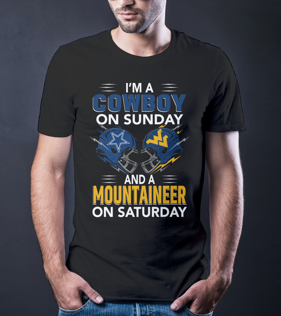 I'm A Cowboy On Sunday And A Mountaineer On Saturday Football Helmets T-Shirt