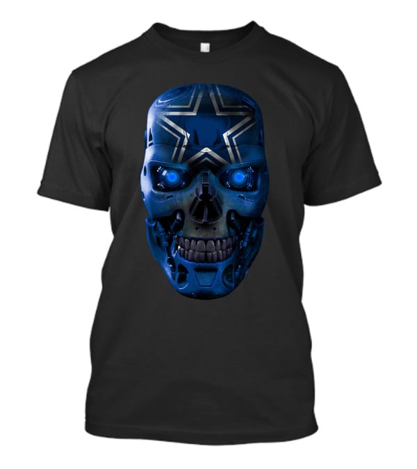 Skull Cowboys Blue Metallic Star Cyborg Helmet T-Shirt