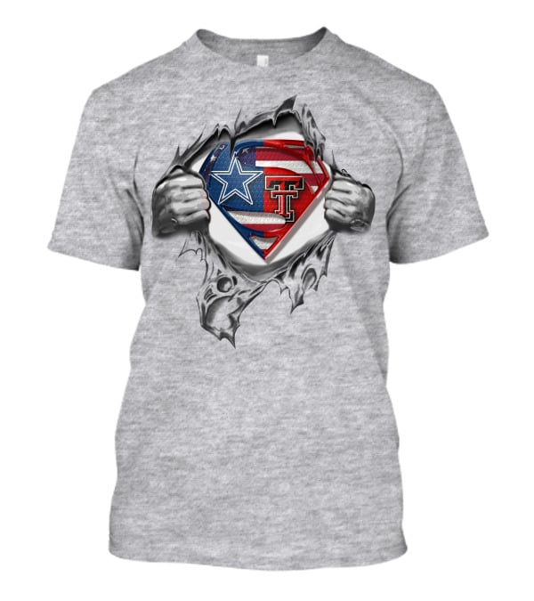 Dallas Cowboys Texas Tech Superman Logo USA Flag T-Shirt