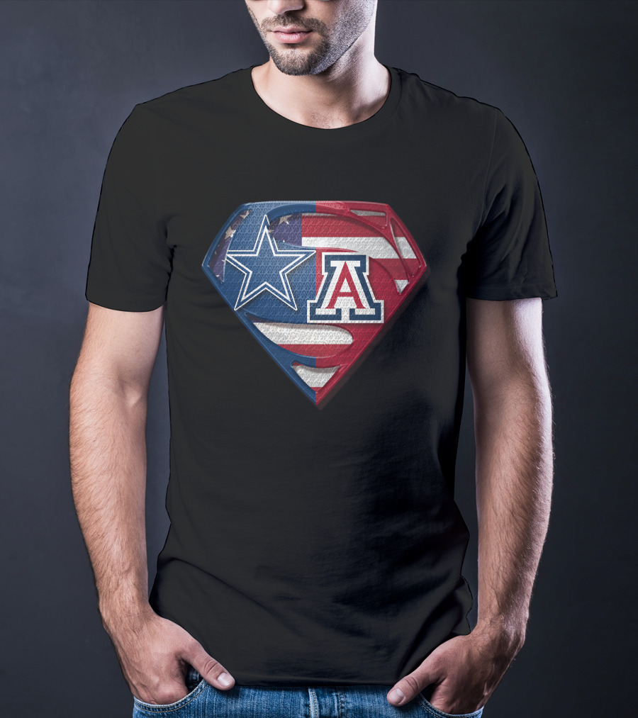 Dallas Cowboys Wildcats Superman Logo American Flag T-Shirt
