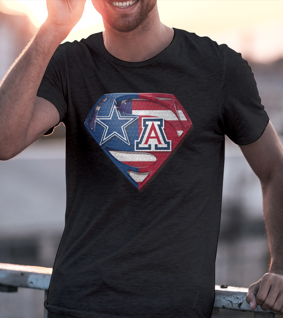Dallas Cowboys Wildcats Superman Logo American Flag T-Shirt