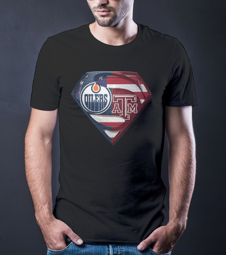 Oilers A&M Superman Shield American Flag T-Shirt