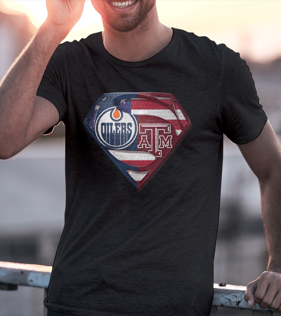 Oilers A&M Superman Shield American Flag T-Shirt