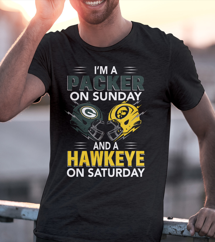I'm A Packer On Sunday And A Hawkeye On Saturday Football Helmet Fan Gear T-Shirt