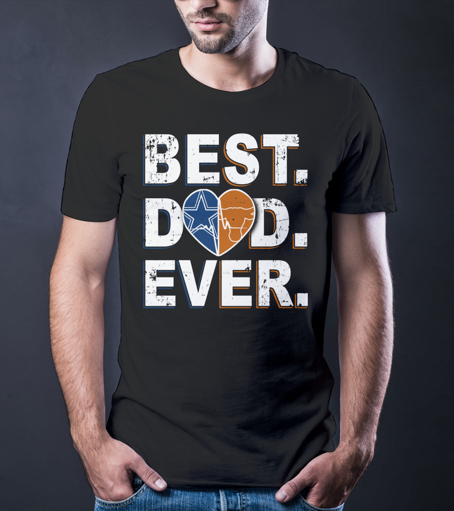 Best Dad Ever Cowboys Longhorns Heart Logos T-Shirt