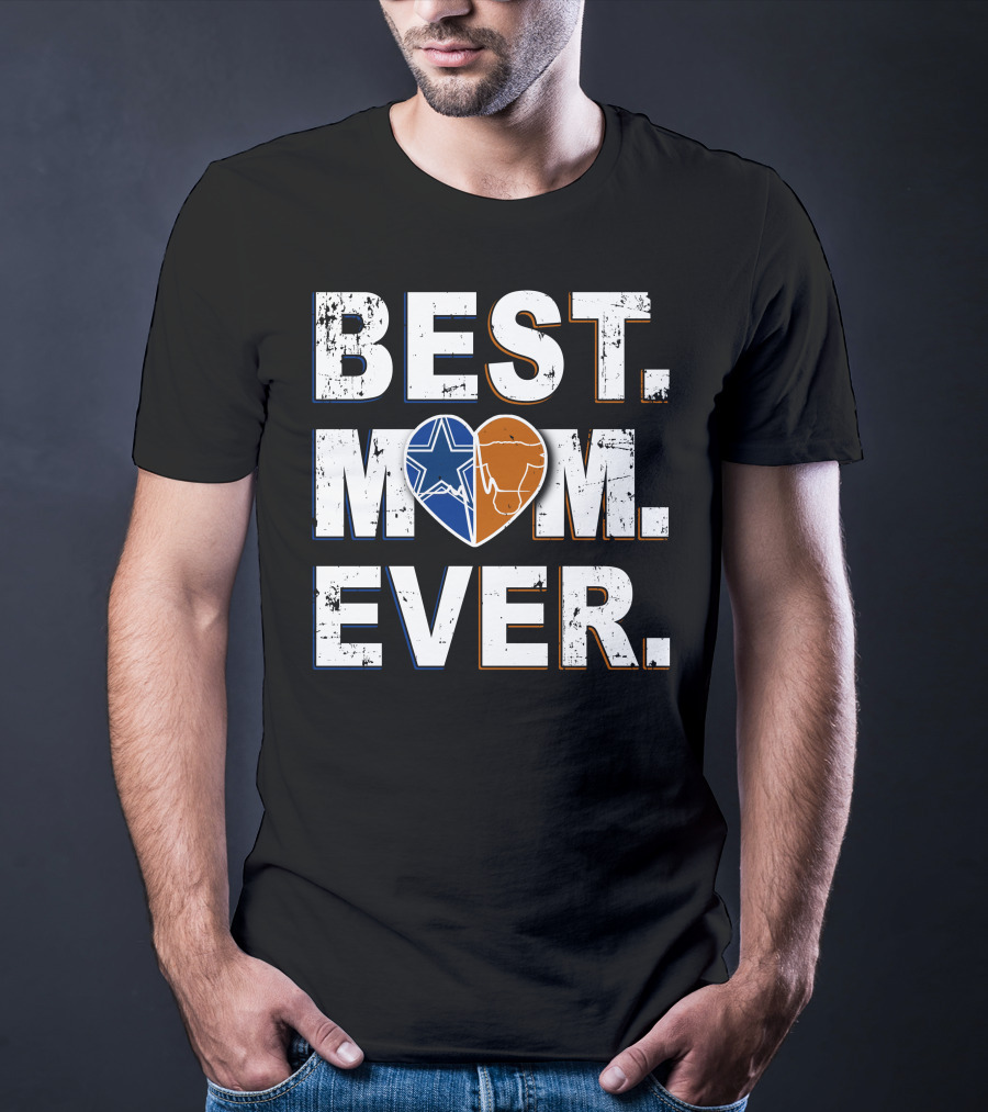 Best Mom Ever Cowboys Star And Longhorn Heart T-Shirt
