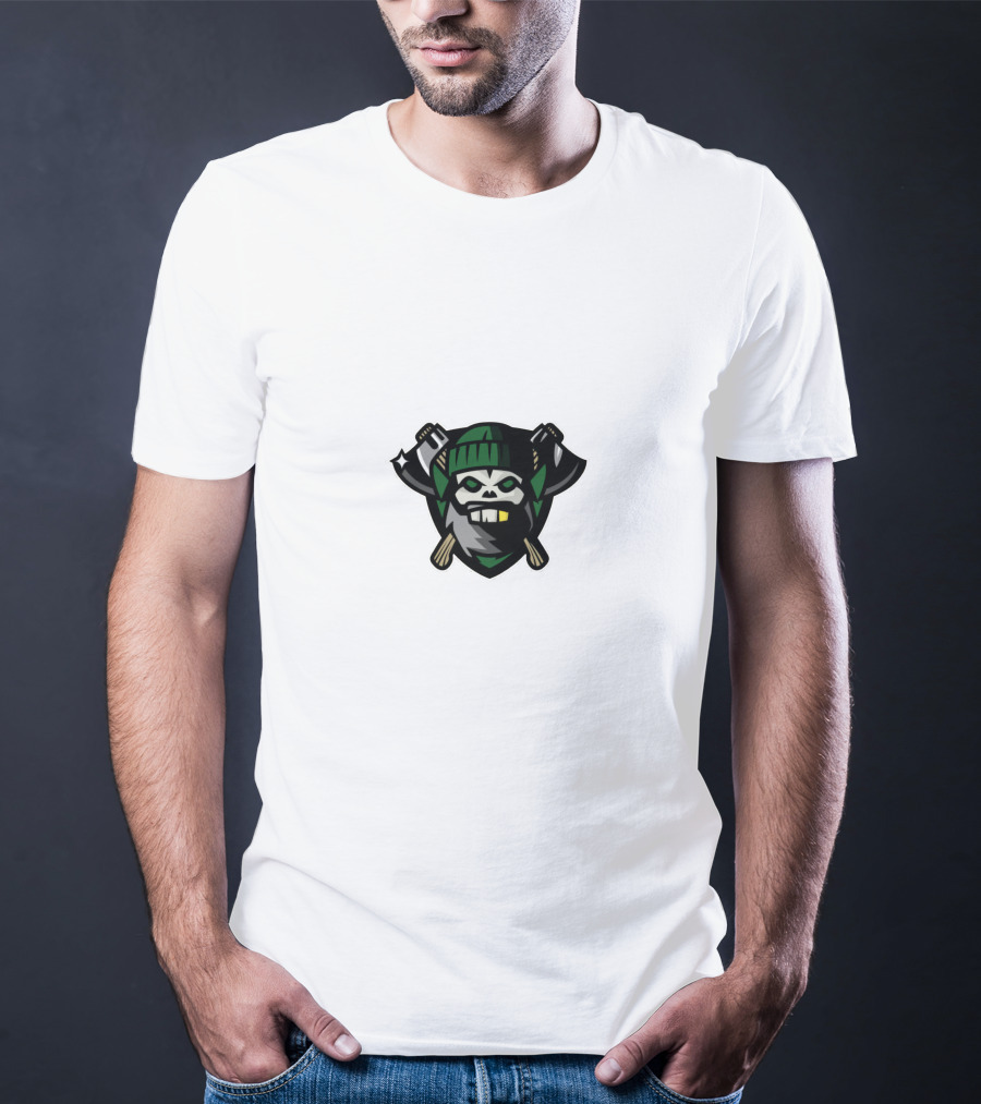 Chicago Huntsmen Skull With Crossed Axes And Green Beanie T-Shirt