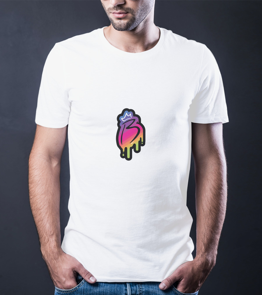 Royally B Drip With Crown Icon Gradient Pink Yellow Black Border T-Shirt