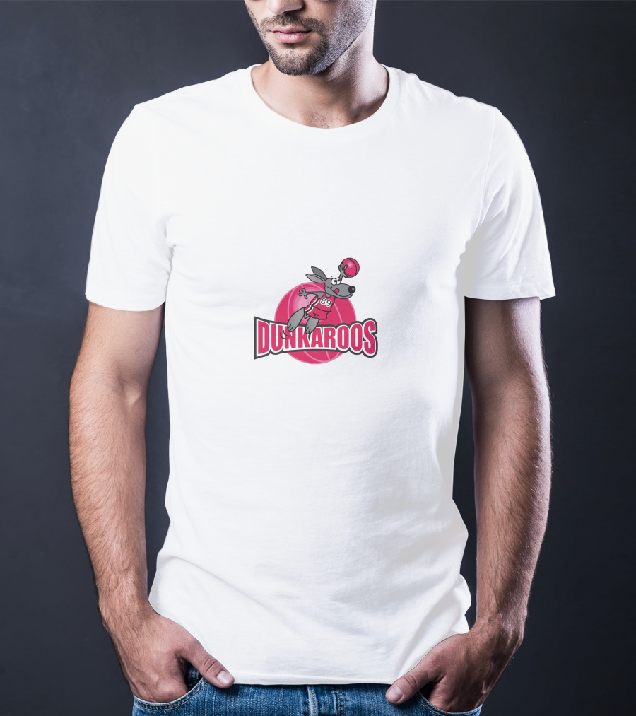 Dunkaroos Basketball Kangaroo With Jersey Number 89 Jumping On Pink Ball T-Shirt