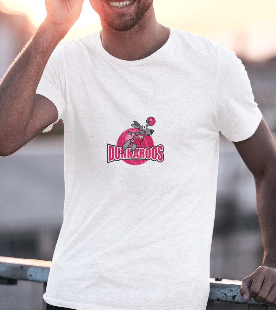 Dunkaroos Basketball Kangaroo With Jersey Number 89 Jumping On Pink Ball T-Shirt