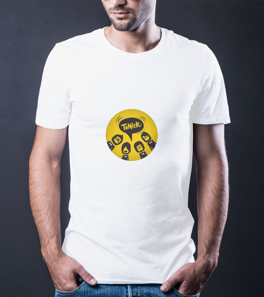TONICK Yellow Circle With Cartoon Characters T-Shirt