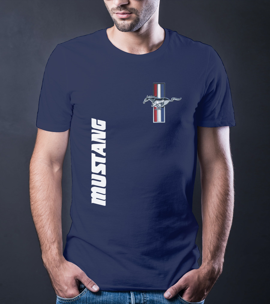 Mustang Running Horse Emblem Navy Blue T-Shirt