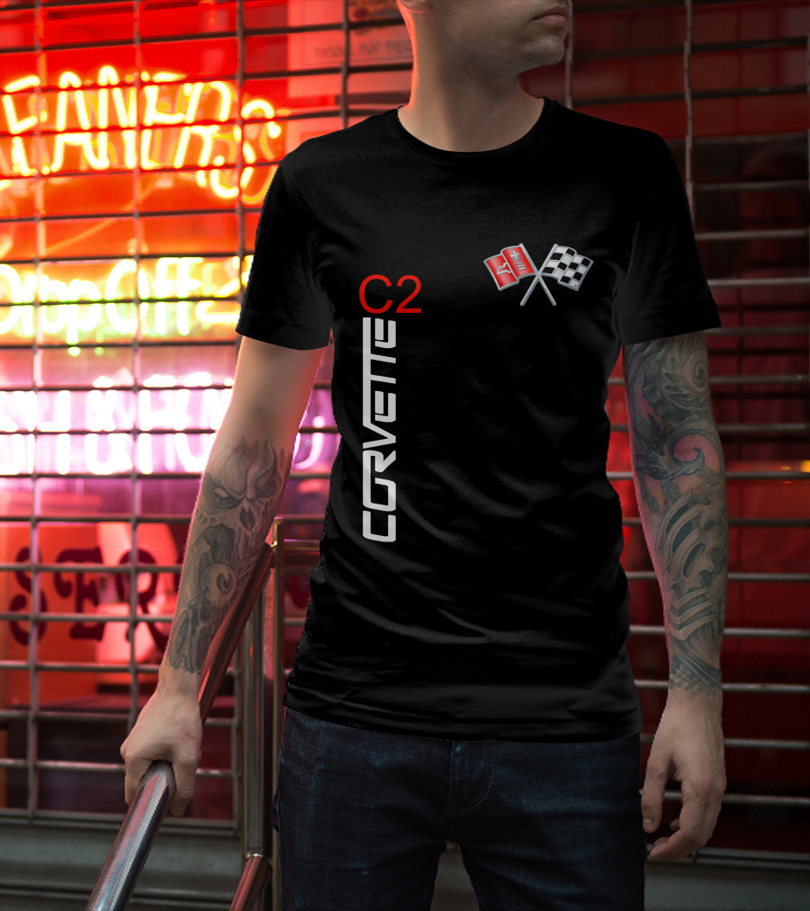 CORVETTE C2 Crossed Flags Emblem T-Shirt
