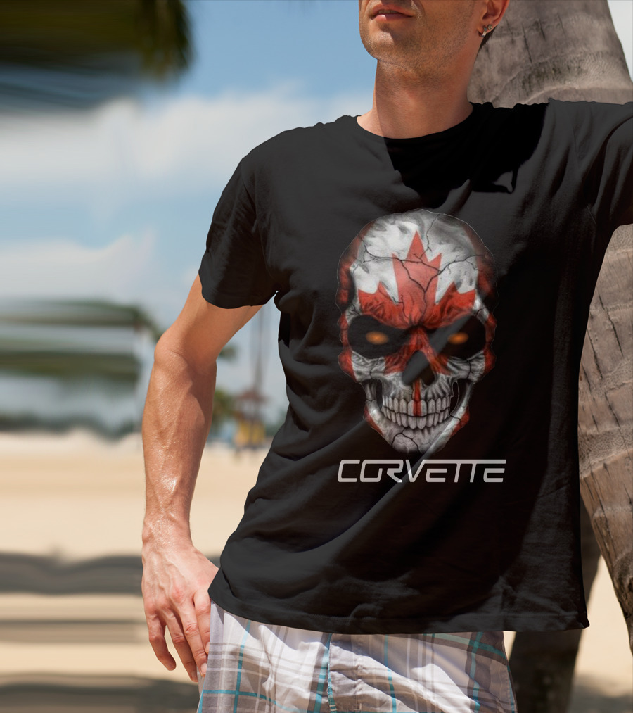 CORVETTE Canada Skull With Red Maple Leaf T-Shirt