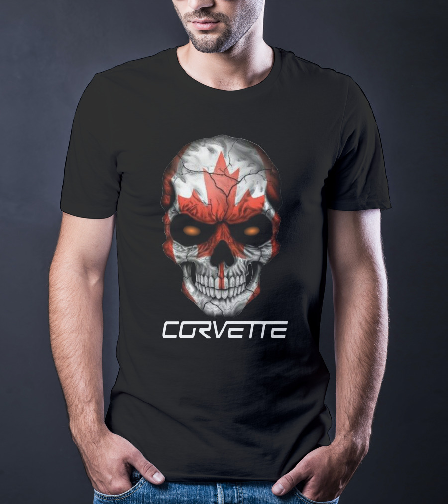 CORVETTE Canada Skull With Red Maple Leaf T-Shirt