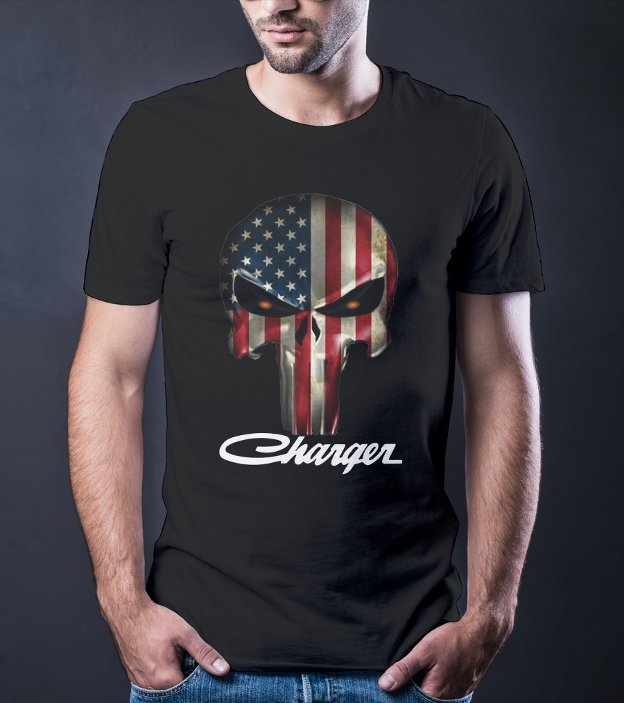 American Flag Punisher Skull Charger T-Shirt