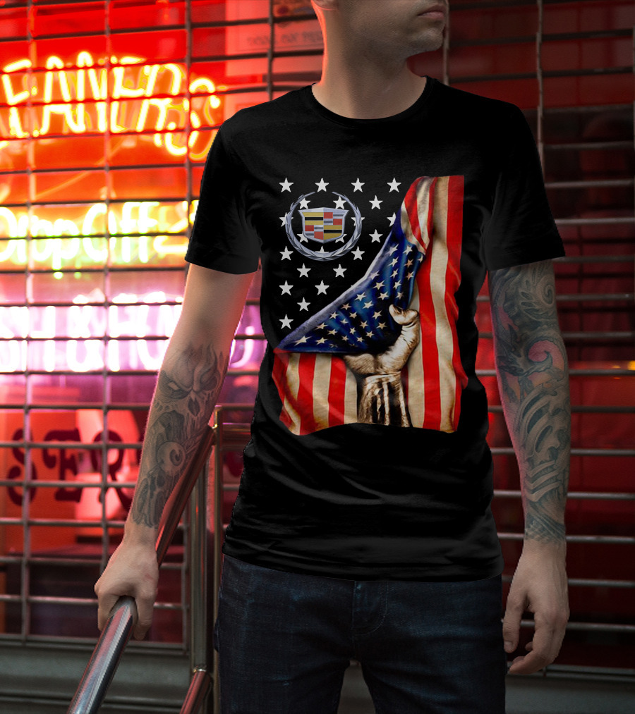 Cadillac American Flag Patriotic Car Logo T-Shirt