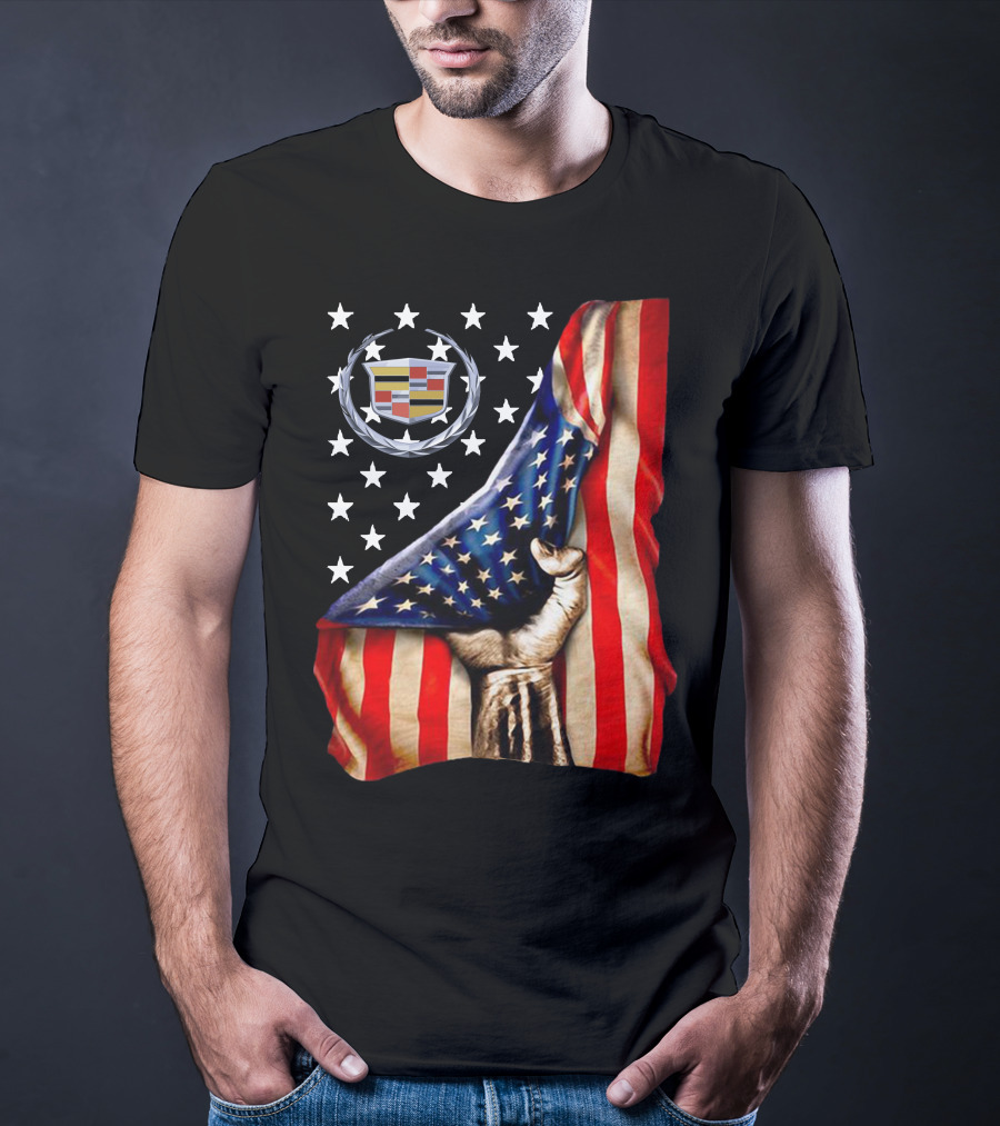 Cadillac American Flag Patriotic Car Logo T-Shirt