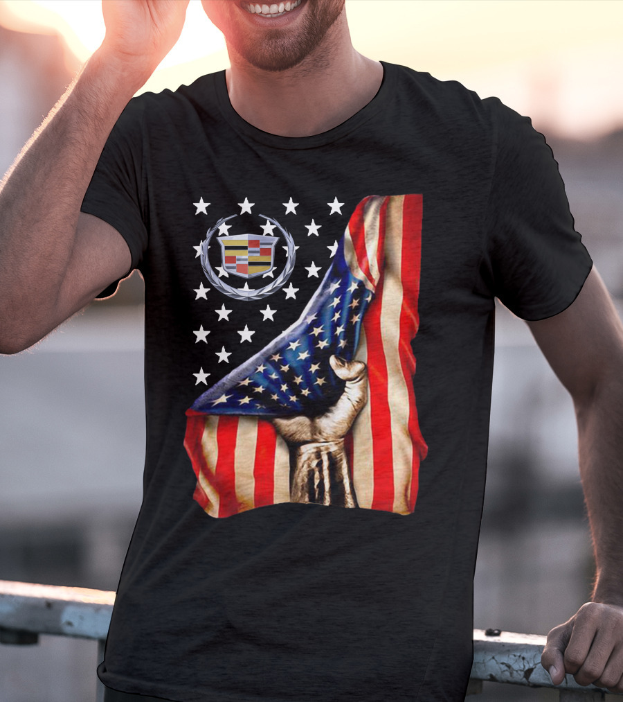 Cadillac American Flag Patriotic Car Logo T-Shirt